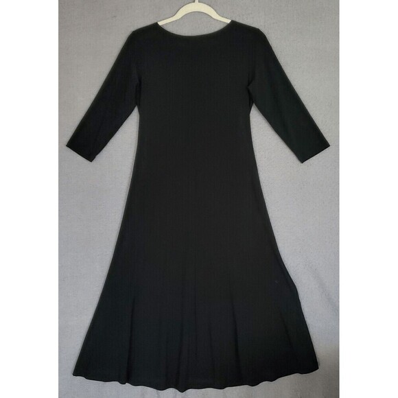 Sympli Women's symmetrical Black Scoop Neck 3/4 Sleeve Lagenlook Stretch Dress 4 - Picture 2 of 5